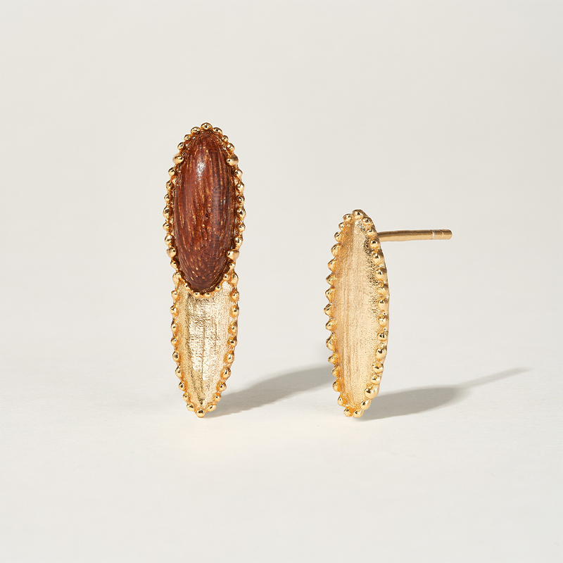 golden nanmu wood pendant earrings