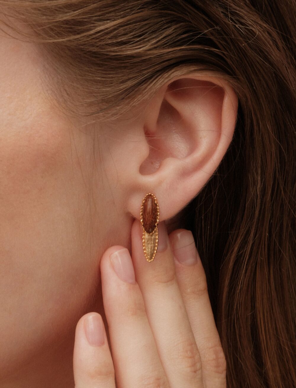 golden nanmu wood pendant earrings